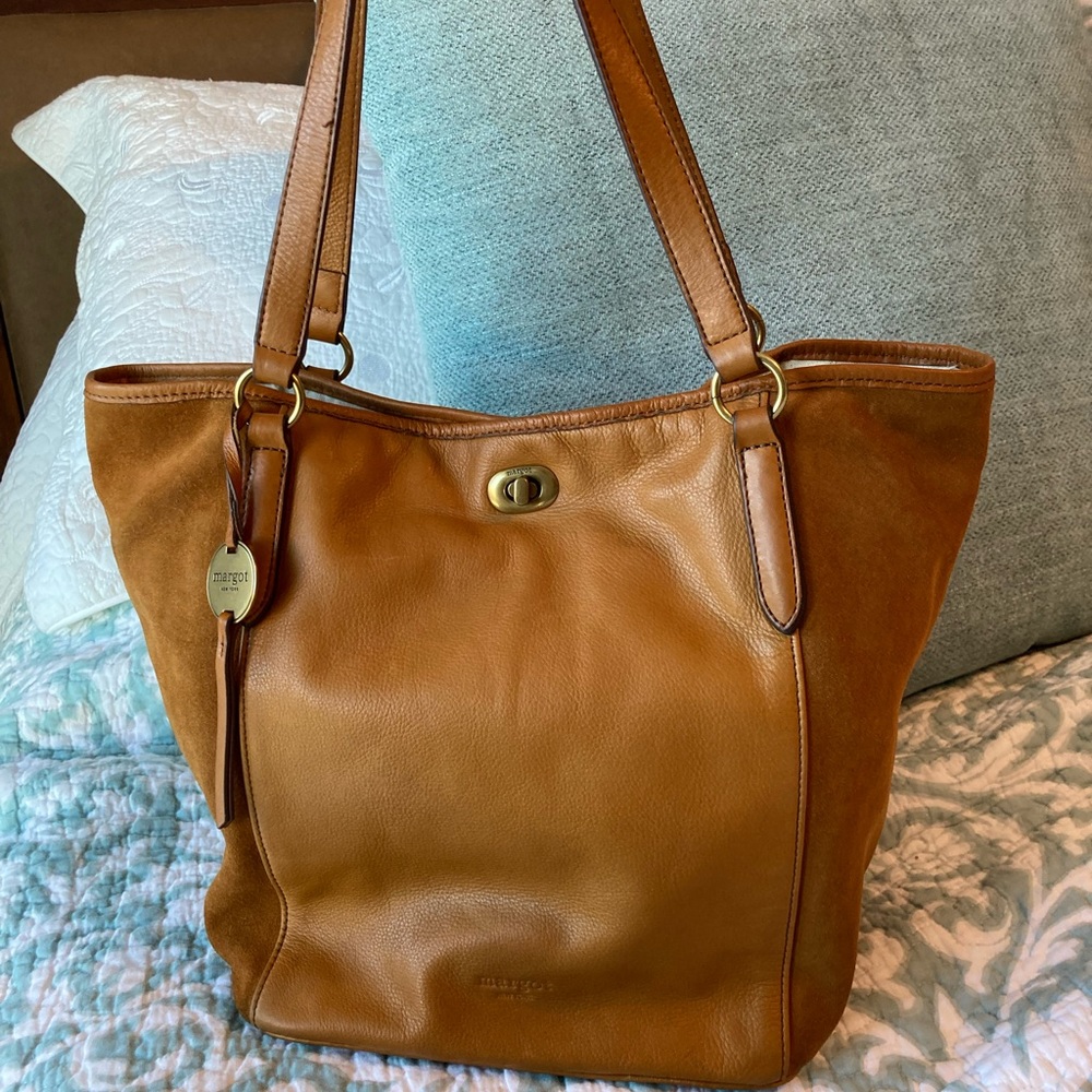 1 day SALE MARGOT NEW YORK-Leather/Suede-BURNT ORANGE-tote bucket shoulder bag